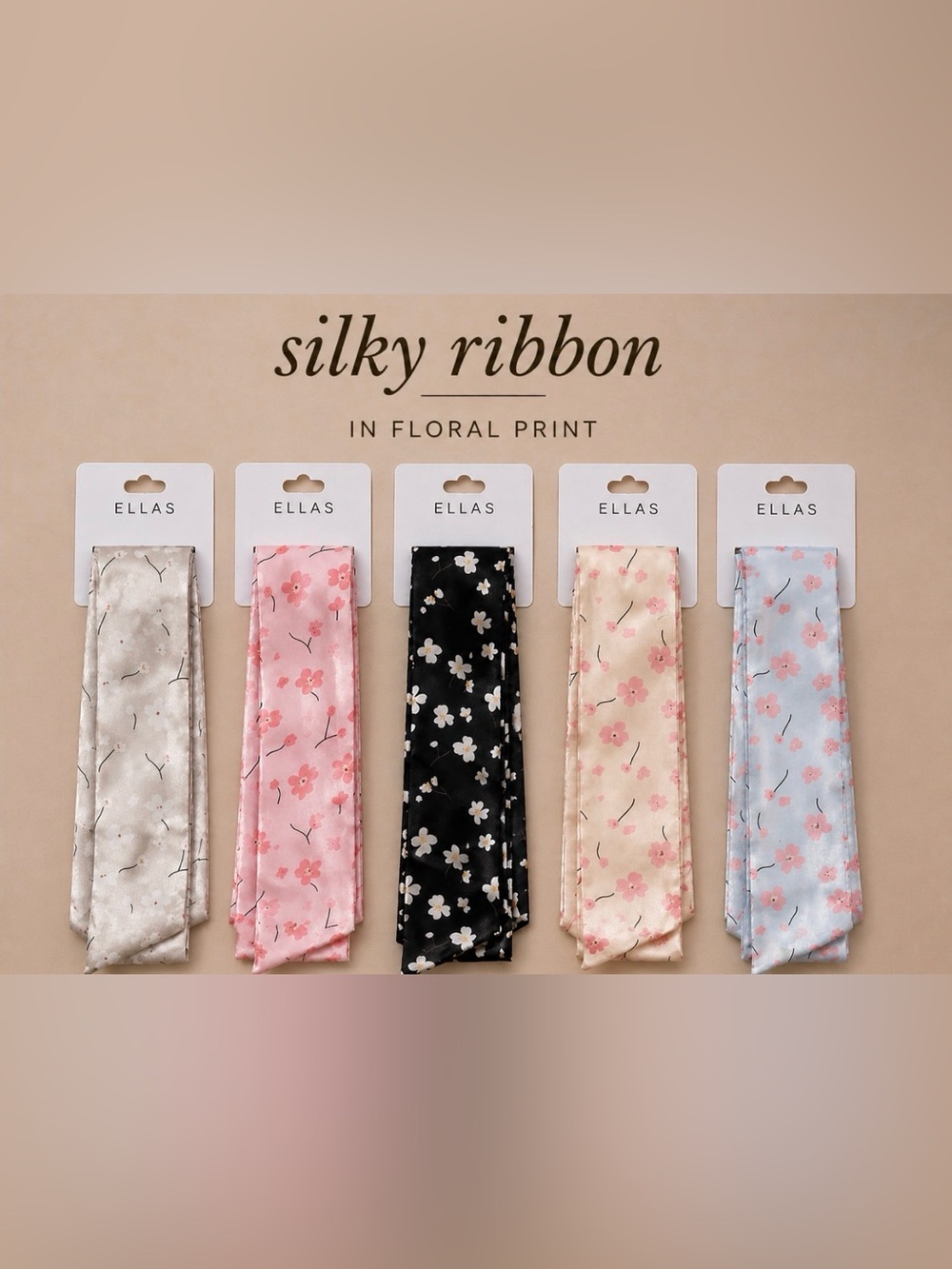 Silky Ribbon - Pink, Black, Cream, Light Blue, White, or Blush Choose 1